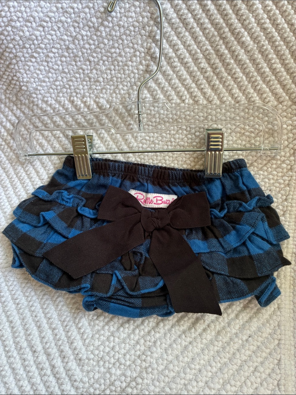 RuffleButts Sapphire & Black Ruffled Bloomer with Bow